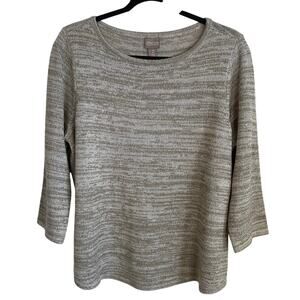 Chico’s Pullover Sweater Sz L Marled Beige Tan Shimmery Metallic Neutral